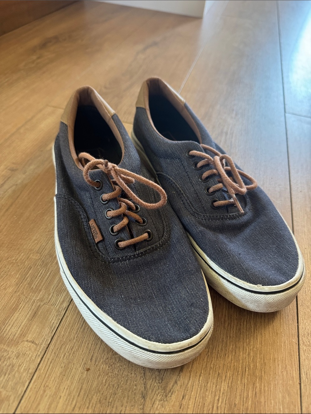Vans Men’s Low-Top Canvas Sneakers in Charcoal with Tan Accents